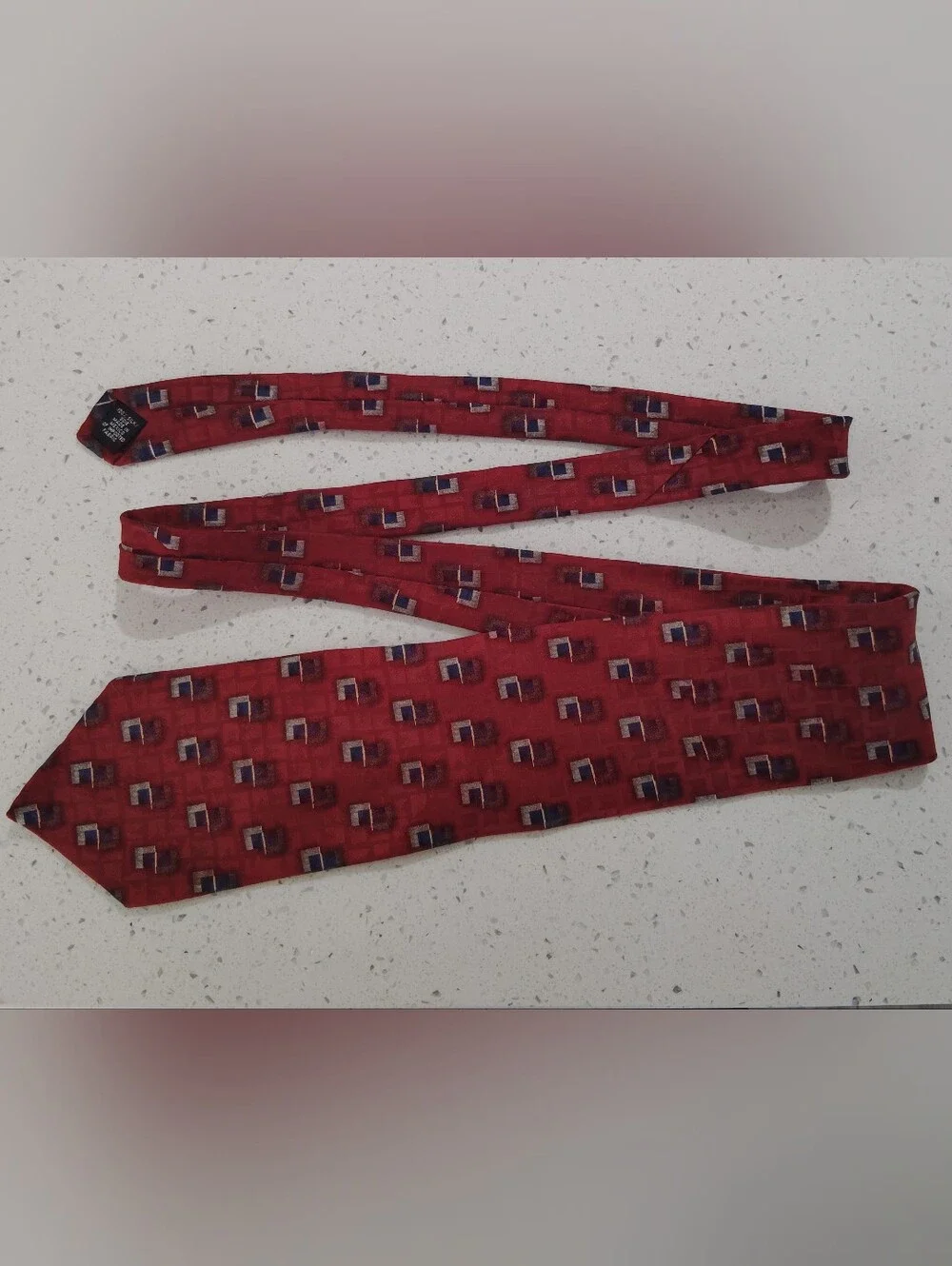 Vintage Oscar de la Renta Silk Tie Burgundy Geometric 90s Wide Power Suit Blade